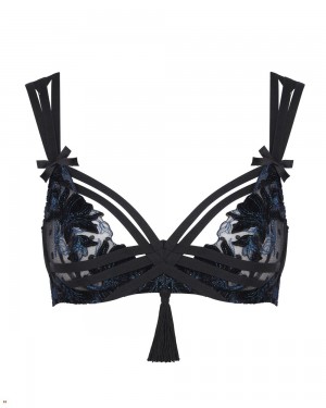 Agent Provocateur Adellah Plunge Underwired Women's Bras Black Turquoise | MHBYNWJ-24