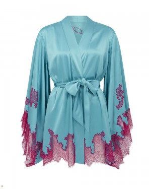 Agent Provocateur Christi Short Kimono Women's Robes Turquoise Pink | KTYWPZR-26