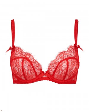 Agent Provocateur Lorna Lace Plunge Underwired Women's Bras Red | ZVUHJLK-76