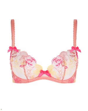 Agent Provocateur Zuri Plunge Underwired Women's Bras Pink Yellow | AHXEZJU-15