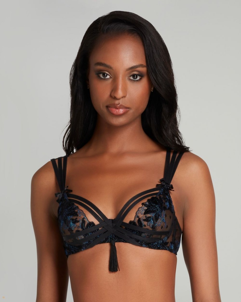 Agent Provocateur Adellah Plunge Underwired Women's Bras Black Turquoise | MHBYNWJ-24