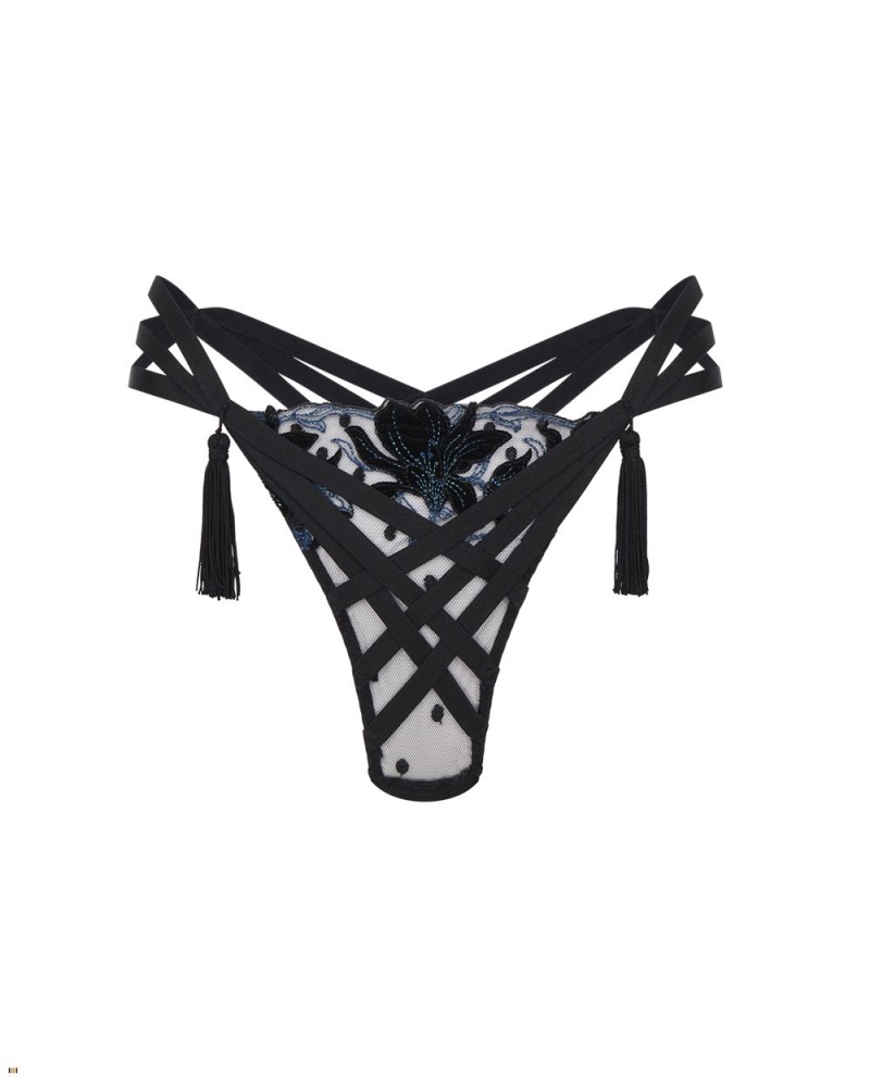 Agent Provocateur Adellah Women\'s Thong Black Turquoise | UKICMQB-85