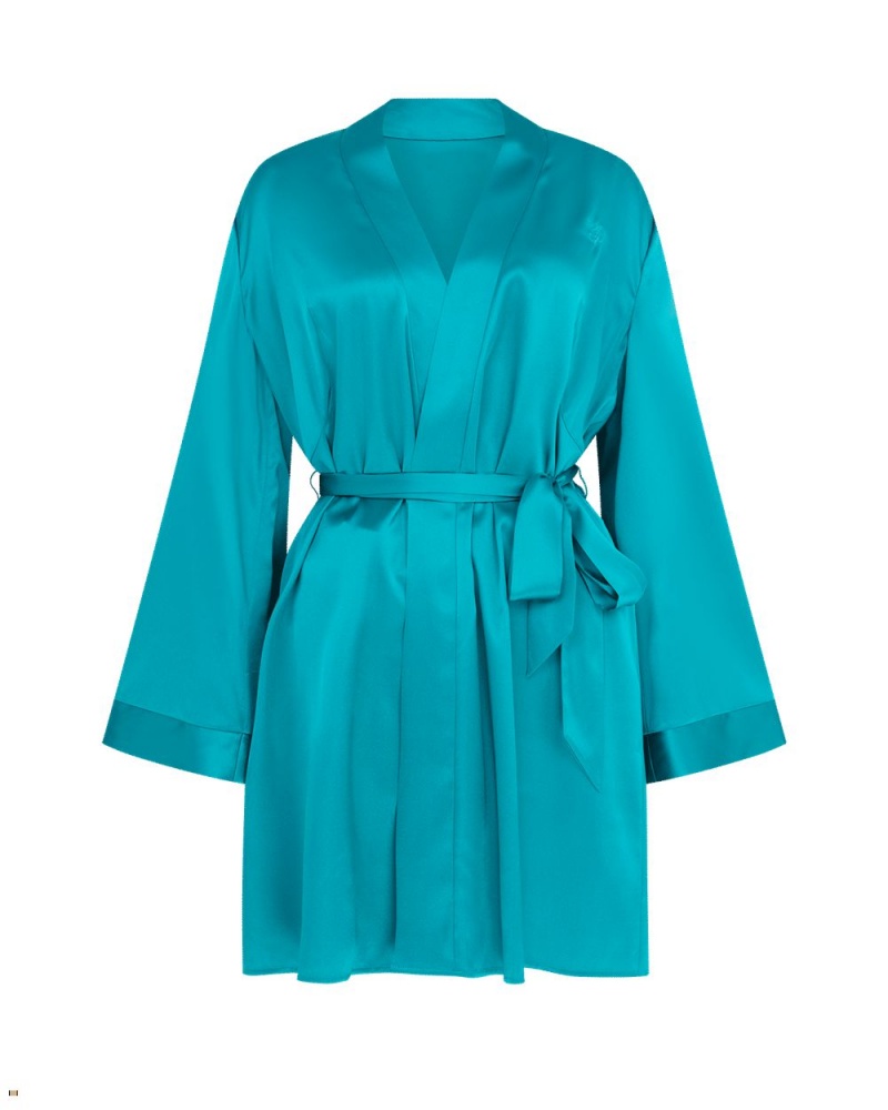 Agent Provocateur Arlette Short Dressing Gown Women\'s Robes Turquoise | UEJRYBO-06