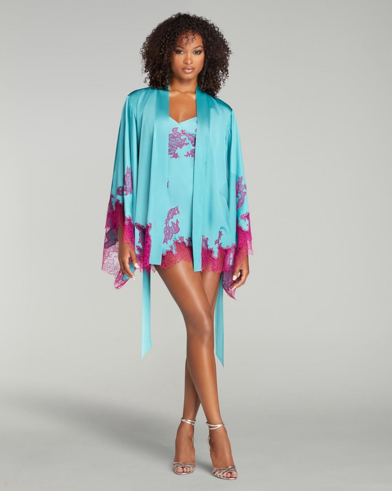 Agent Provocateur Christi Short Kimono Women's Robes Turquoise Pink | KTYWPZR-26