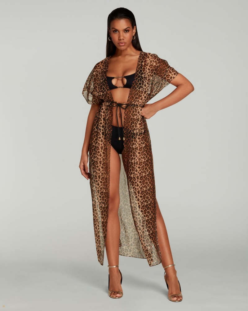 Agent Provocateur Evelyn Long Kaftan Women's Cover Ups Leopard | KECTHLW-70