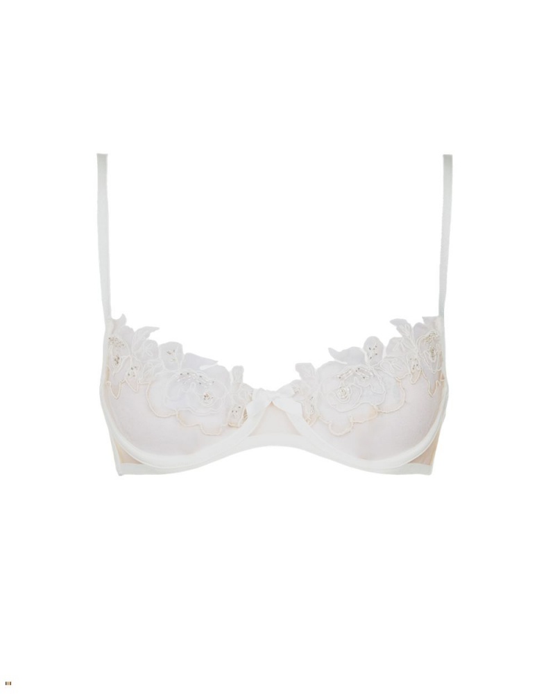 Agent Provocateur Lindie Demi Cup Plunge Underwired Women\'s Bras Beige | LKUJMZR-59