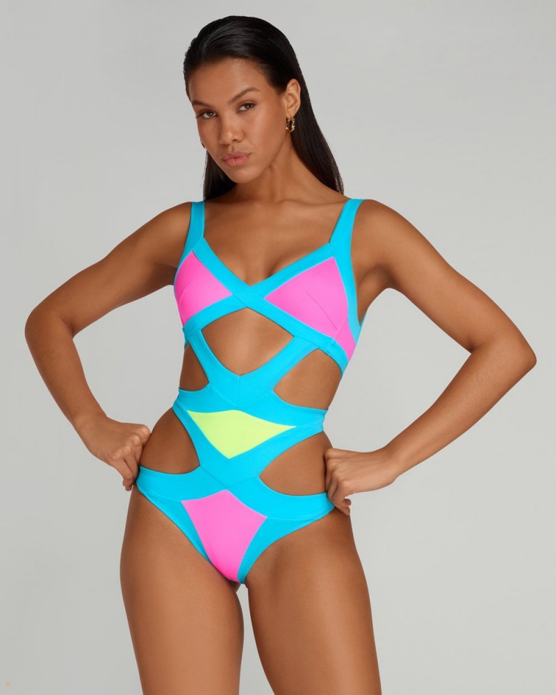 Agent Provocateur Mazzy Women's Swimsuits Blue Pink | BPMYOFL-51