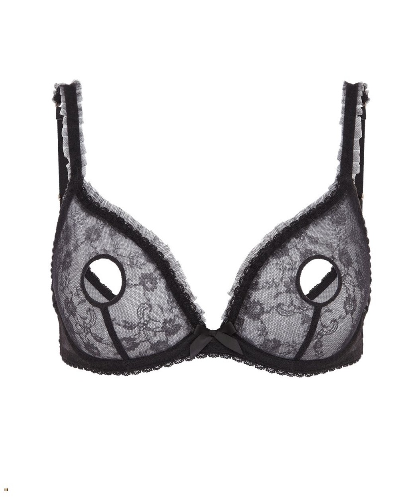 Agent Provocateur Perle Peephole Underwired Plunge Women's Bras Black | XRYUNHG-53