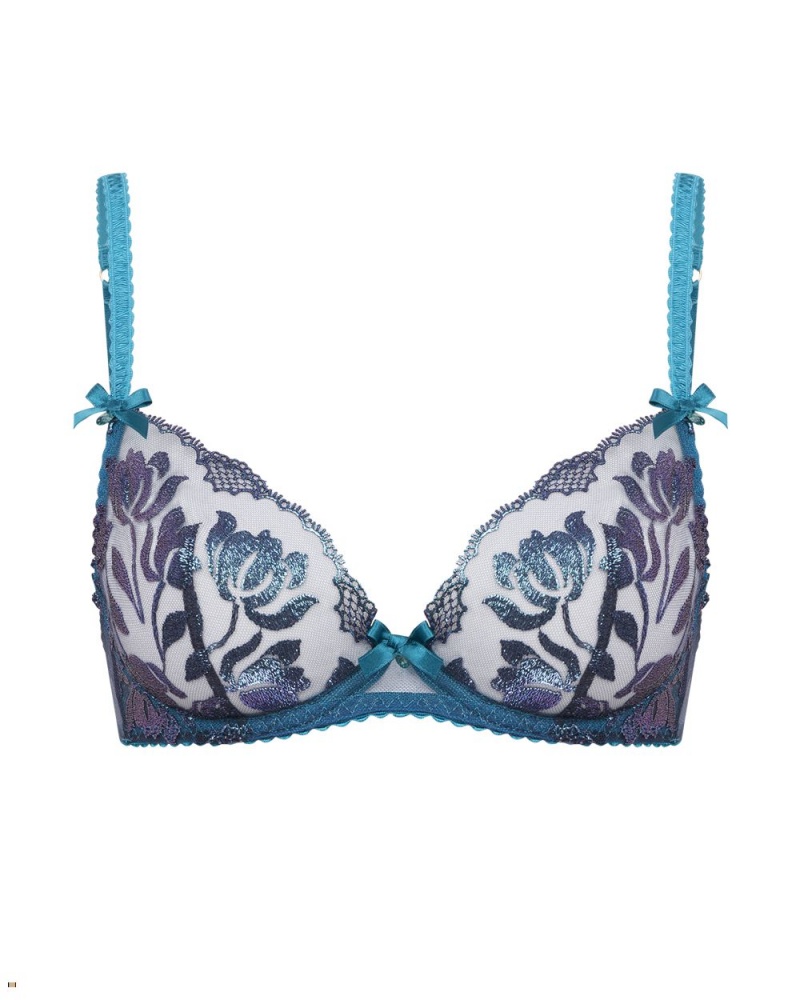 Agent Provocateur Sparkle Plunge Underwired Women\'s Bras Turquoise Navy | IGAYMVE-16