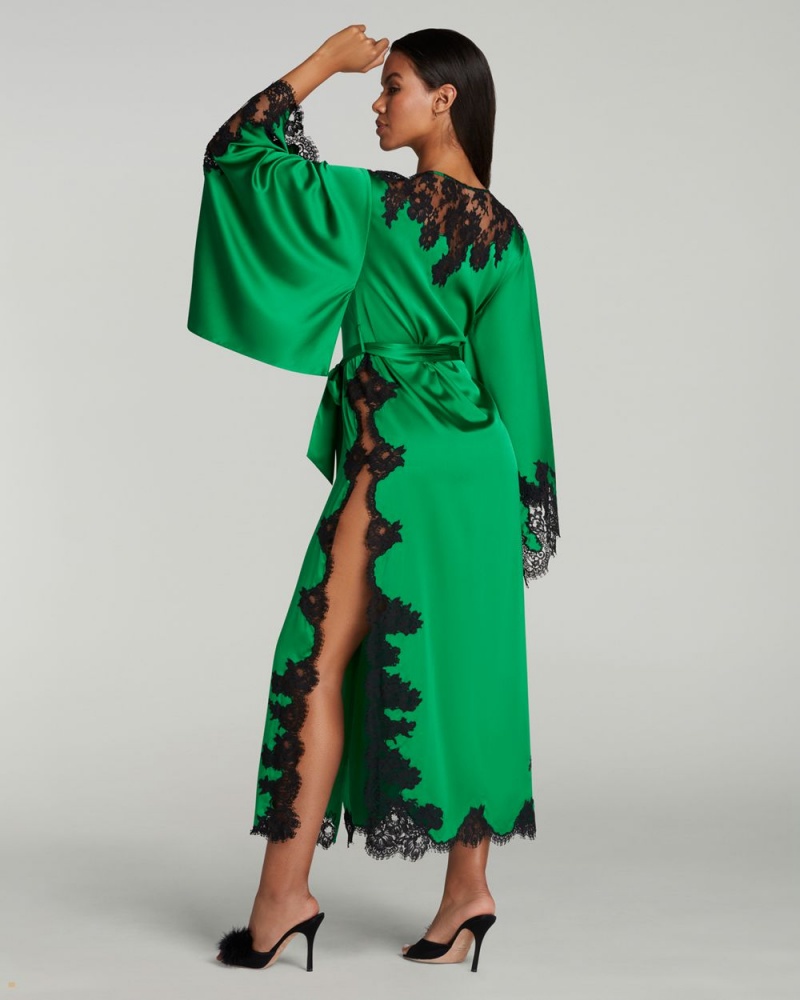 Agent Provocateur Trishya Long Kimono Women's Robes Green Black | YGFZLQK-50