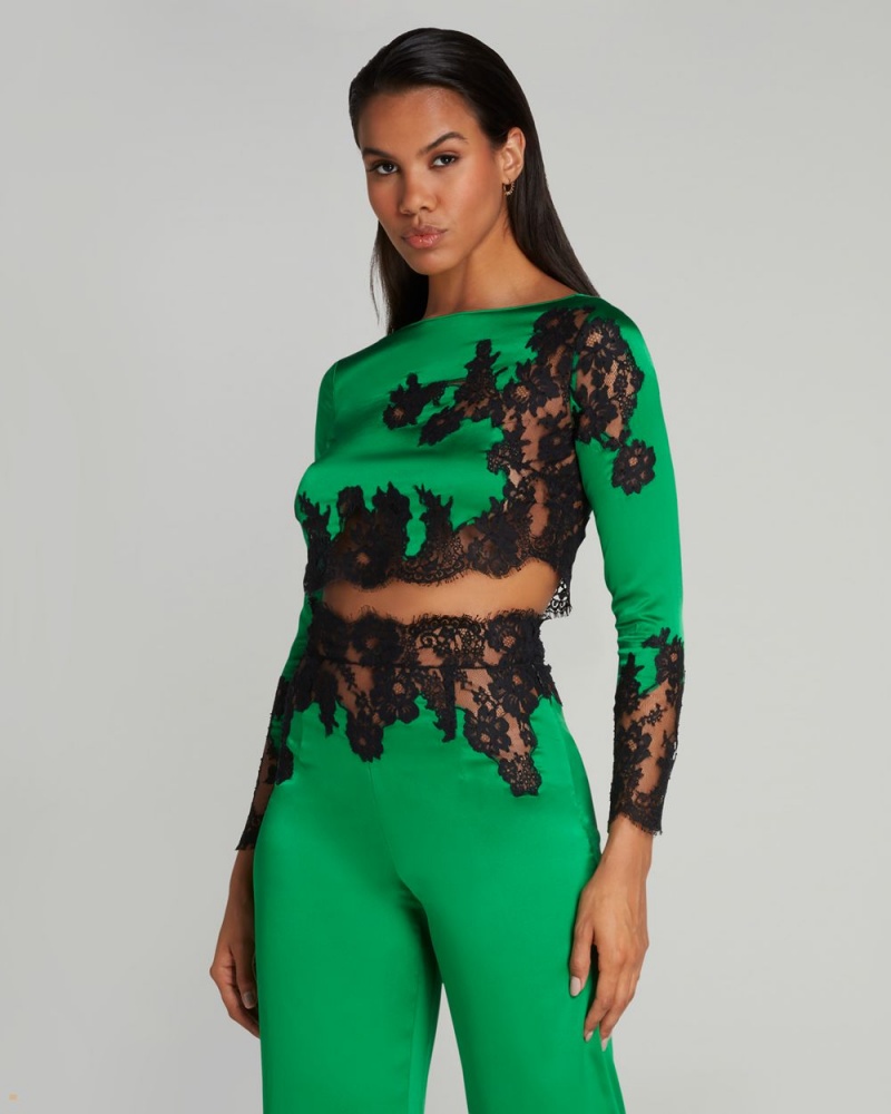 Agent Provocateur Trishya Pyjama Crop Top Women's Slip Green Black | KCXVWES-48