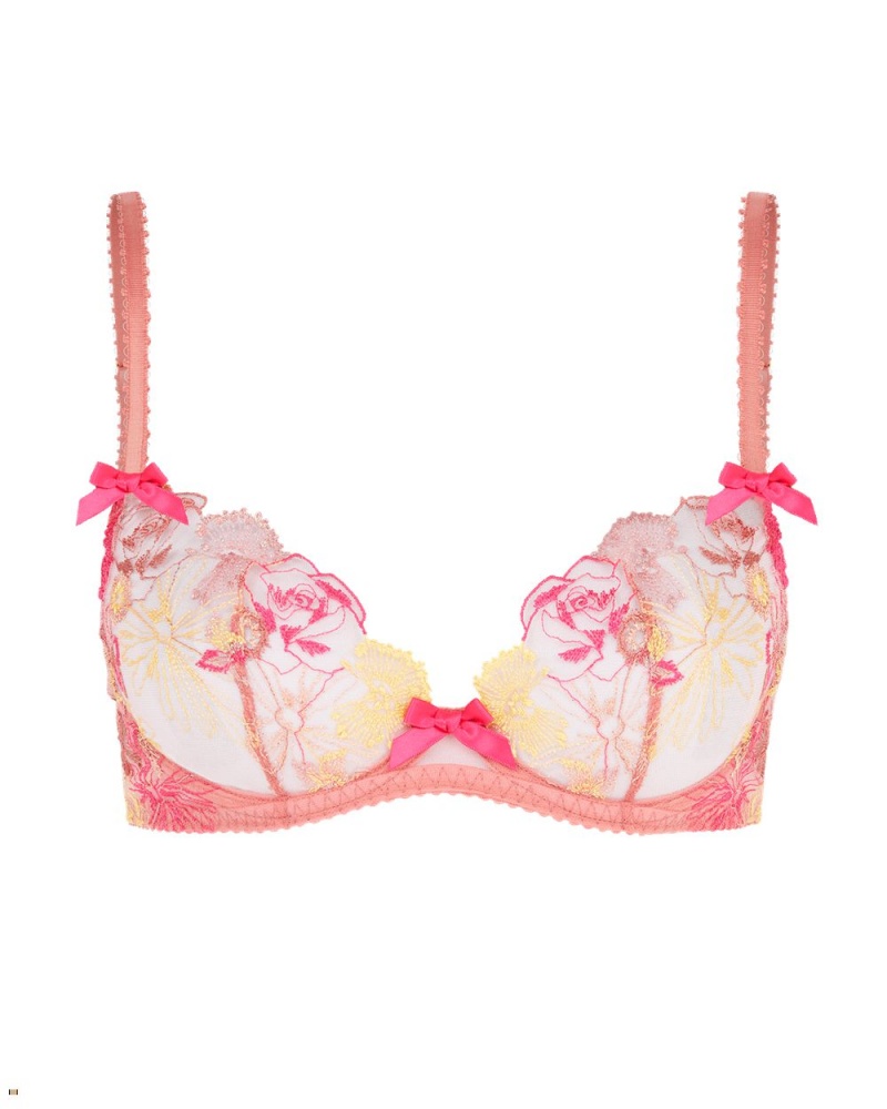 Agent Provocateur Zuri Plunge Underwired Women\'s Bras Pink Yellow | AHXEZJU-15